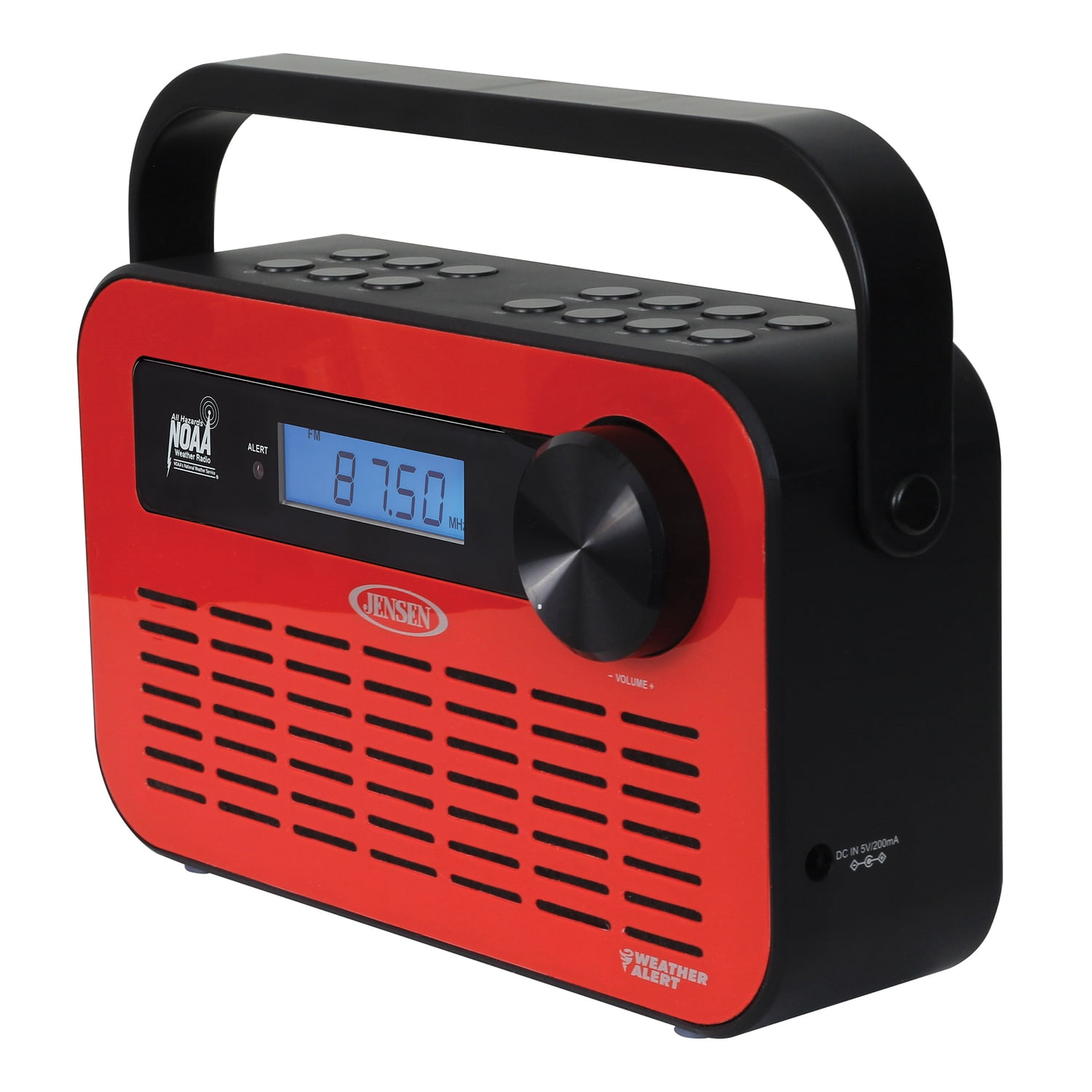 JENSEN JEP-250 Portable Digital AM/FM Weather Radio with Weather Alert and 2-Way Charging, Red, JEP-250
