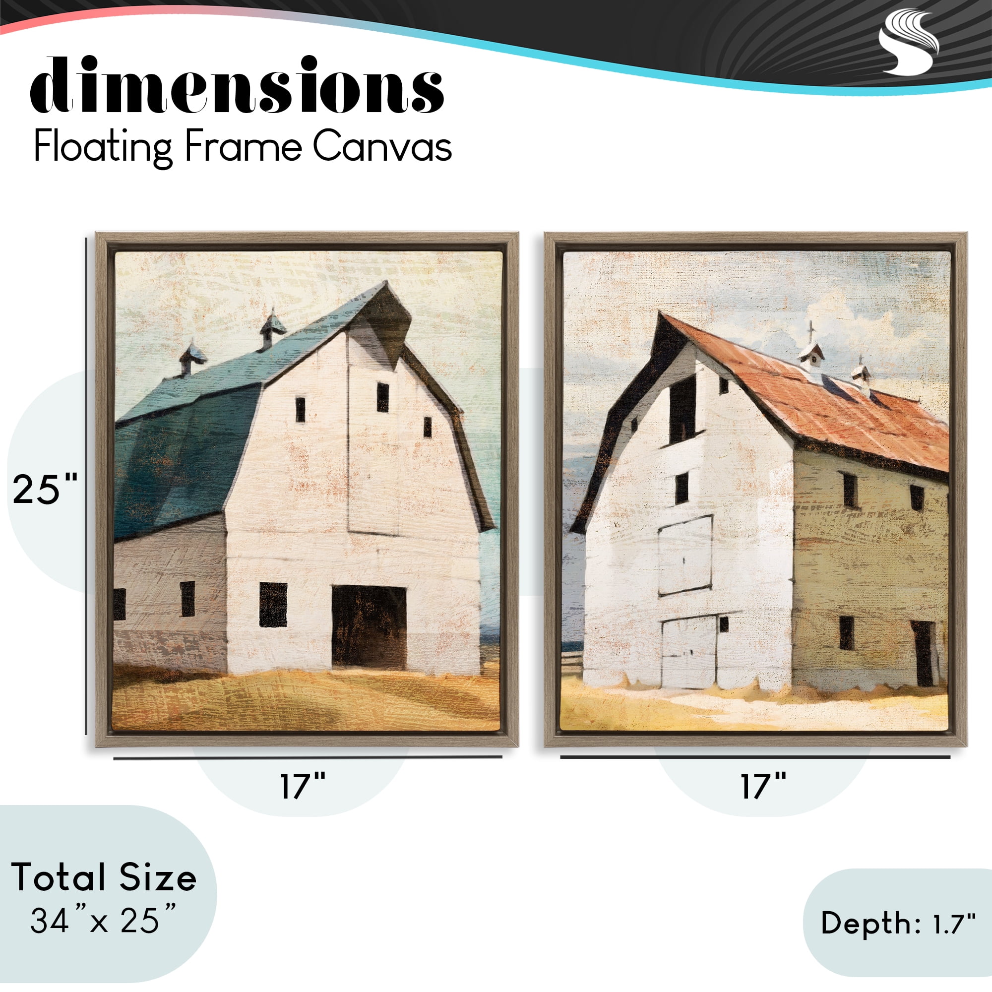 Stupell Industries Rustic Big Barns 2 Piece Brown Framed Floater Canvas Set, design by Susan Jill