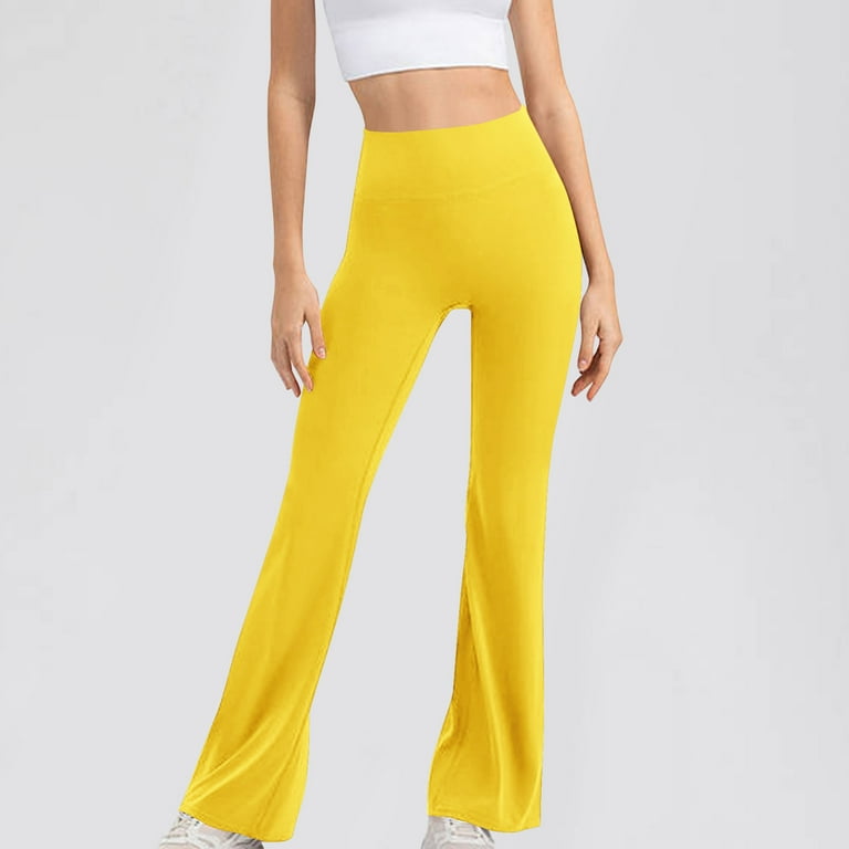 Lovskoo 2024 28 30 32 34 Inseam Women s Bootcut Yoga Pants Long Bootleg High Waisted Flare Pants with Pockets Yellow L Walmart