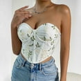 thumbnail image 7 of Womens Crop Corset Tops Floral Embroidered Vintage Going Out Bustier Corsets Fish Bones Body Trimmer Bodice Shapewear Yellow, S, 7 of 7