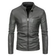 thumbnail image 3 of YYDGH Men's Smooth Leather Moto Jacket Faux Leather Jacket Motorcycle Biker Bomber Coat Stand Collar Slimming Outwear Gray L, 3 of 4