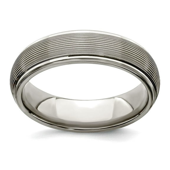 Titanium Half Round Polished and satin Brush and Polished Textured Domed 6mm Band Size 13 Ring for Women and Men