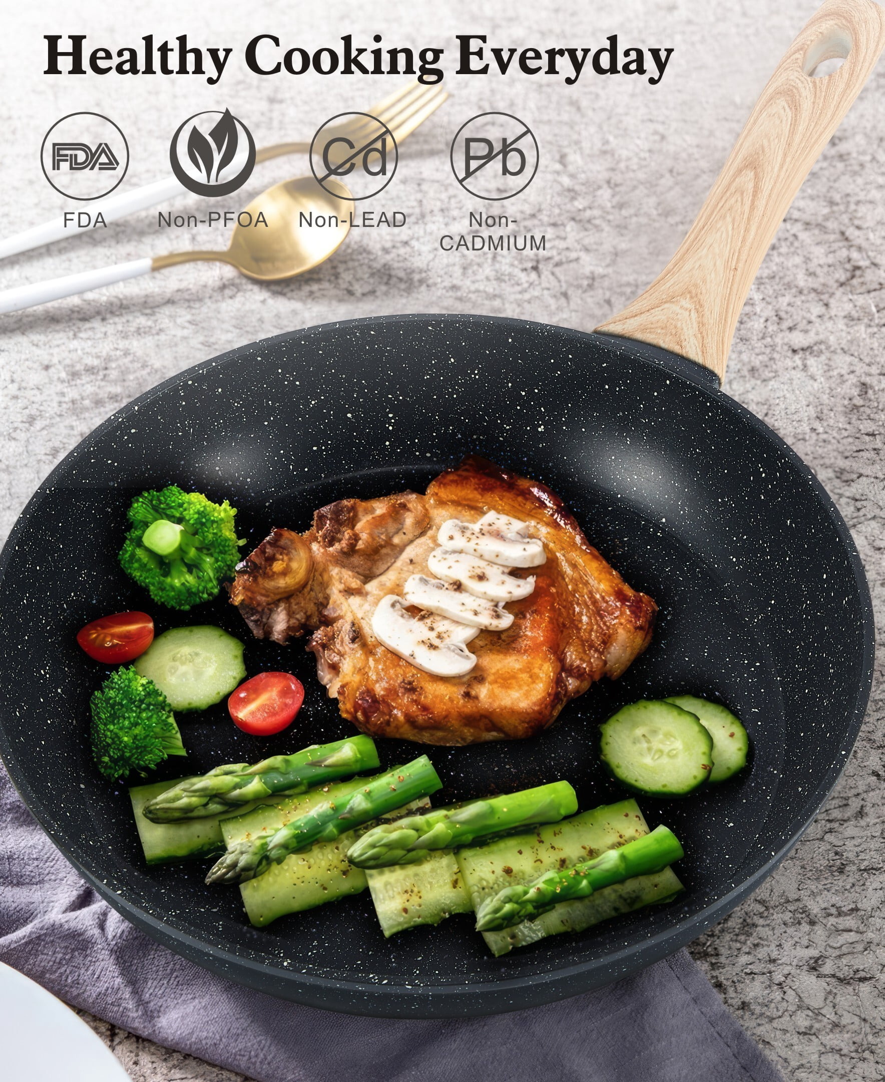 Fenbeli 12 Pcs Pots and Pans Set Nonstick,Ceramic Cookware Set with Pots Protectors and Cooking Utensils,Black