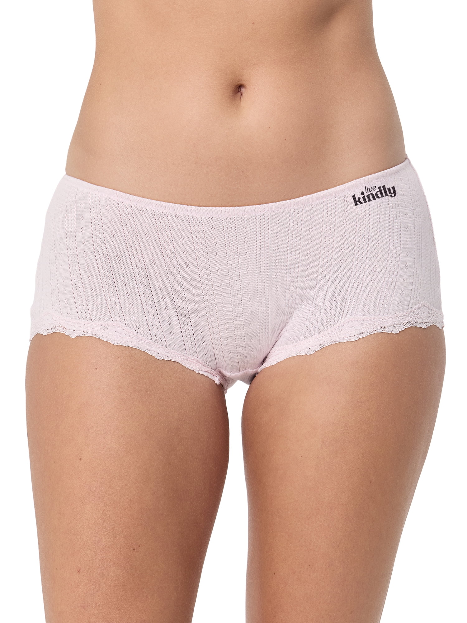 Kindly Yours Women’s Pointelle Boyshort Underwear with Lace Trim, 2-Pack, Sizes XS-XXXL