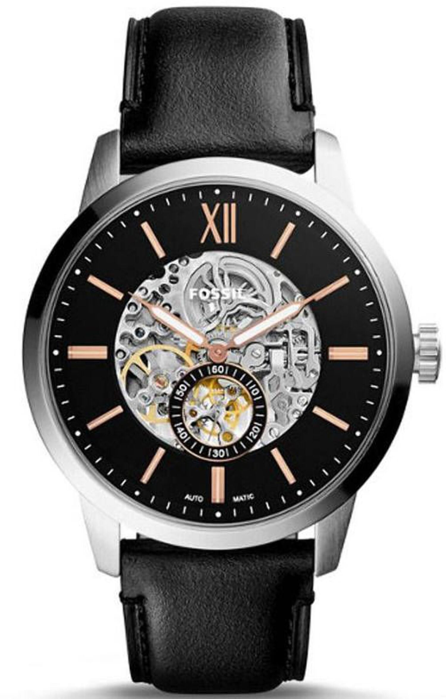Fossil Heritage Automatic Black Eco Leather Watch - Walmart.com