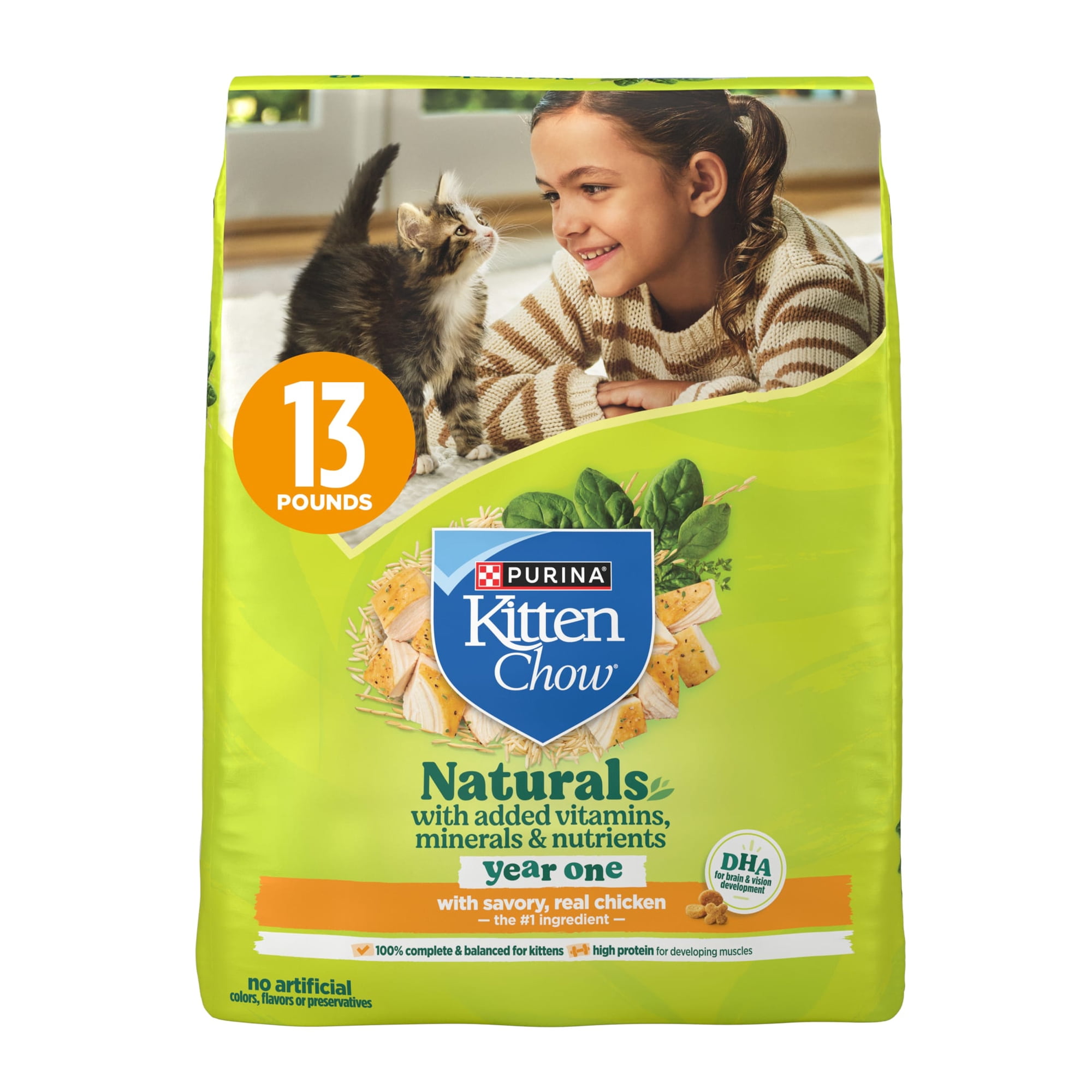 Purina Kitten Chow Naturals Chicken Flavor Dry Cat Food for Kittens, 13 lb. Bag
