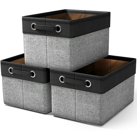Sorbus 3-Pack 15" Collapsible Two-Tone Storage Bins with Handles - Black