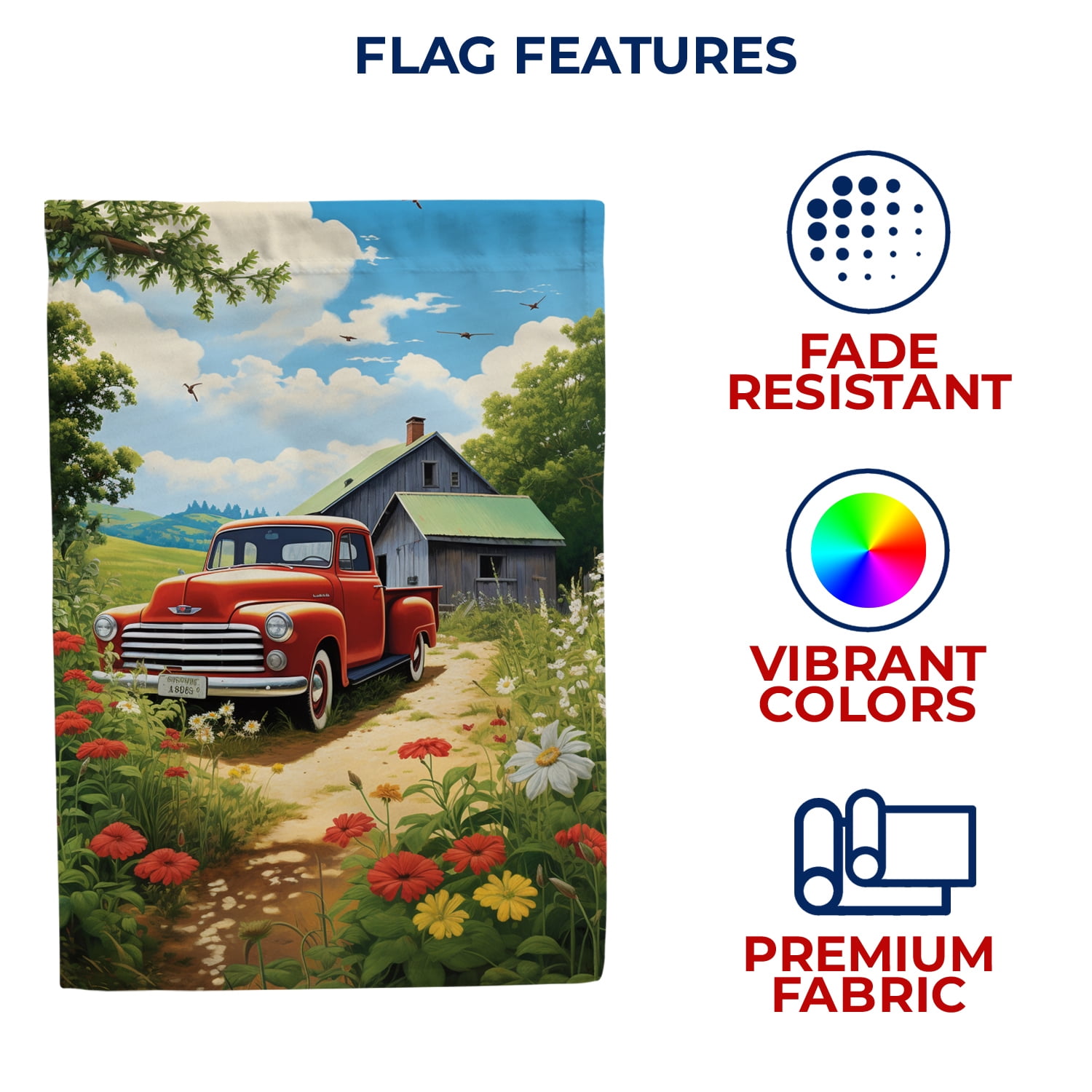 America Forever Red Pickup Rural Bliss House Flag, 28 x 40 inch Double Sided, Vintage Truck Country Flag, Farm Barn Countryside Decor, Rustic Americana Yard Flag