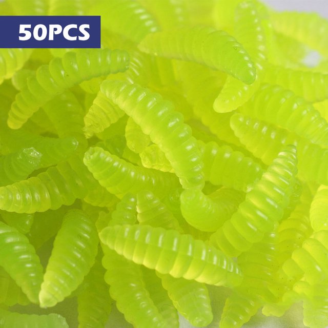 Toystoory 100 UNIDS Señuelo de Pesca Gusano Realista Gusano Grub Cebo Cebo Artificial de Silicona Cebos de Lombriz Olor Camarón Aditivo Pescar verde