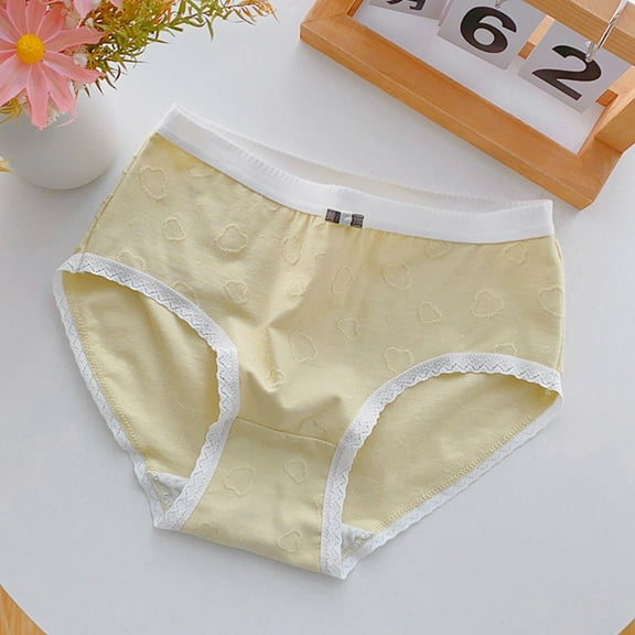 Eltusu Girls Briefs, Mid-Waist Soft Cotton Comfy Girls Underwear Yellow Size 15-16 T