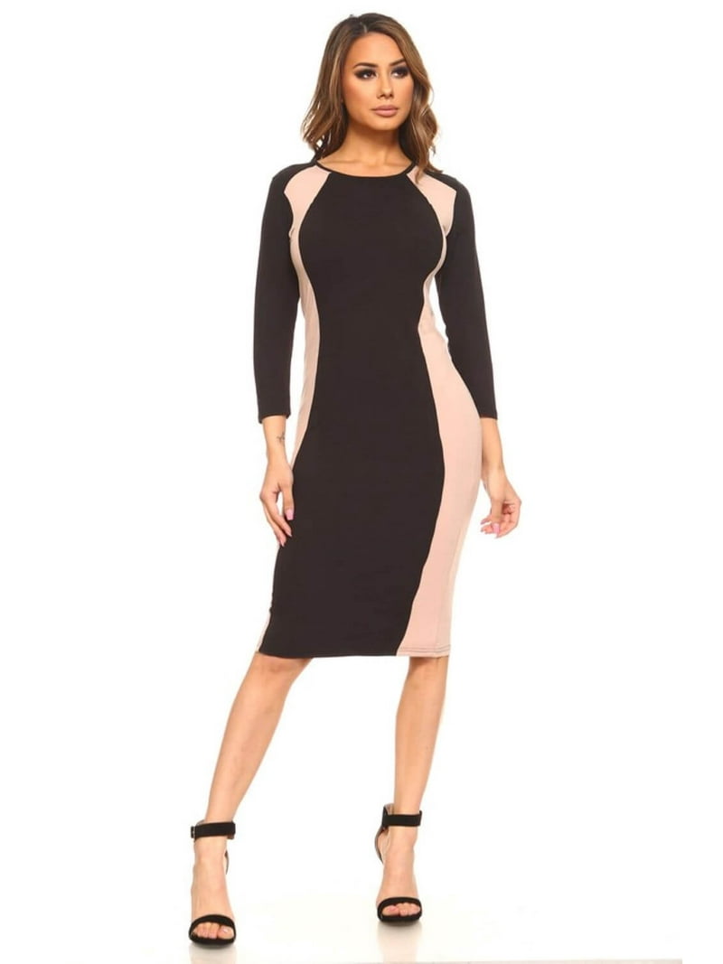 YELETE Women's Color Block Contrast Midi Dress, Black / Camel, L -  Walmart.com