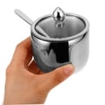 thumbnail image 3 of Stainless Steel Sugar Bowl Set with Lid Spoon and Tray Seasoning Box Condiment Pots Sugar Container Seasoning Jar Kitchen Spice Container Canister for Salt Candy (Silver), 3 of 5