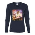 thumbnail image 2 of Unicorn Fanstasy Rainbow Castle Female Graphic Long Sleeve T-Shirt, Navy, Large, 2 of 3