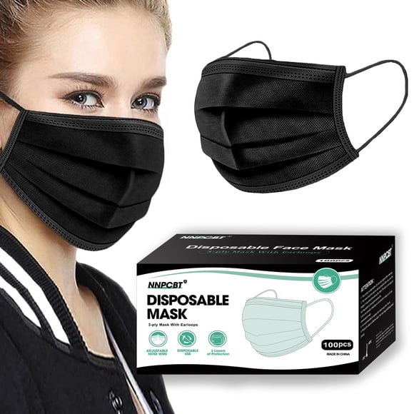 Mascarilla facial NNPCBT negra desechable de 3 capas, 100 piezas