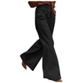 thumbnail image 2 of Clearance Fashion Ladys High Waisted Pants Women's Fashion High Waistband Pocket Solid Straight Microflared Pants, 2 of 3