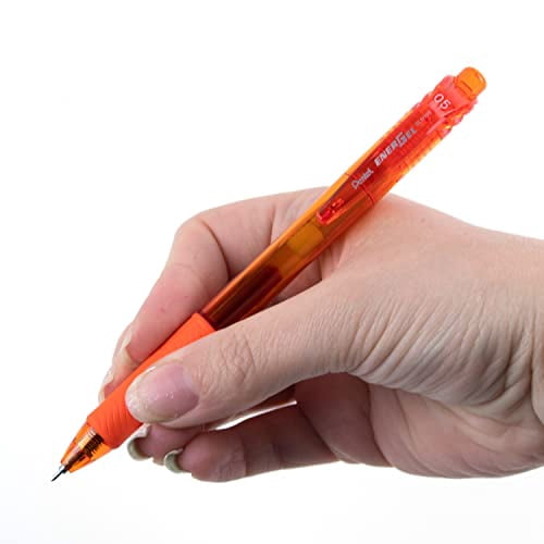 Pentel EnerGel X Retractable Liquid Gel Rollerball Pen, 0.5mm Fine Needle Point, Orange Ink, Box of 12