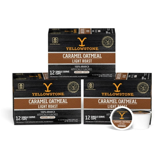Yellowstone Caramel Oatmeal Light Roast Coffee Single Serve Pods 12 ct, 3 pack