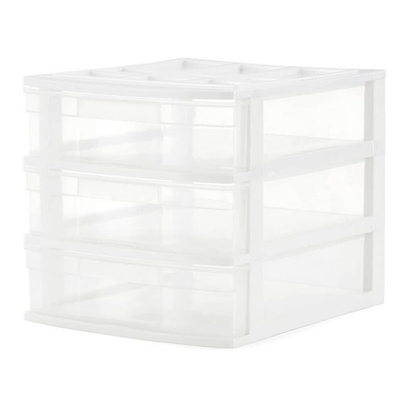 3-Drawer Desktop and Countertop Organizer Drawer Set, White/Clear