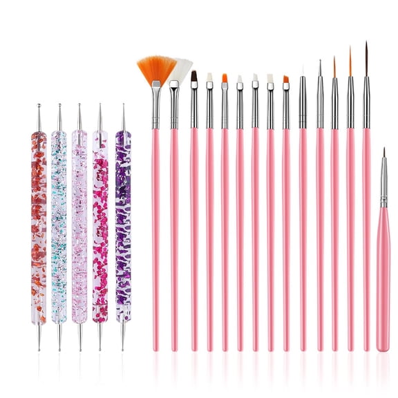 ACDANC 20 Pcs Nail Art Design Tools,15 Pcs Nail Art Painting Brushes with 5 Pcs Double-End Nail Dotting Tools