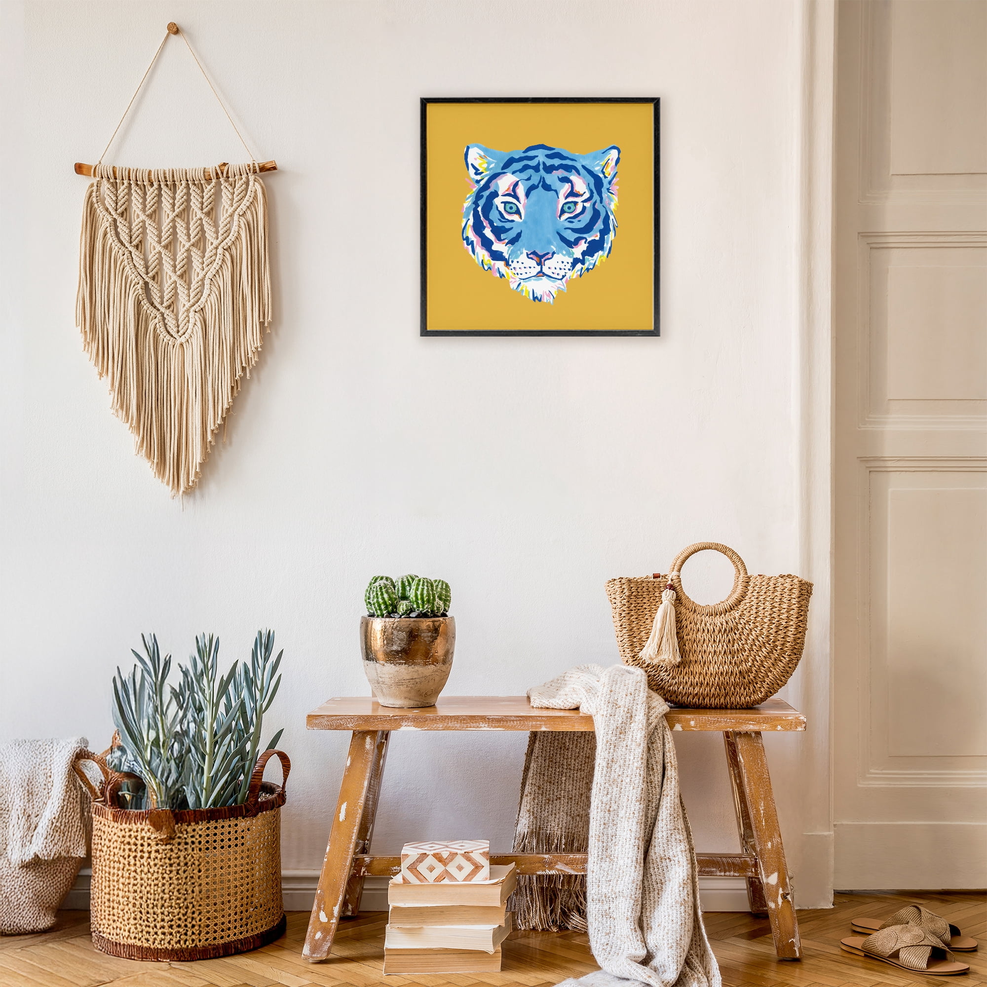 Stupell Industries Blue Tiger over Yellow Black Framed Giclee Art, design by Karolina Sato