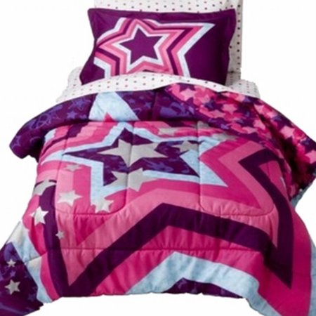 Girls Full Bed In A Bag Star Power Pink Purple Comforter Set