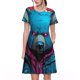 thumbnail image 1 of Balery Neon Cyberpunk Blue Bear Vestidos sueltos de manga corta para mujer, vestidos de verano 2025, vestidos casuales de corte A con vuelo., 1 of 6