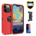 thumbnail image 1 of Xhy iPhone 13 Pro Case + Screen Protectors + Belt Clip Holster, Heavy Duty Hard Shockproof Armor Protector Case (Red+Black), 1 of 7