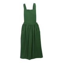 Unique Bargains Cotton Linen Cross Back Apron with Pockets Green