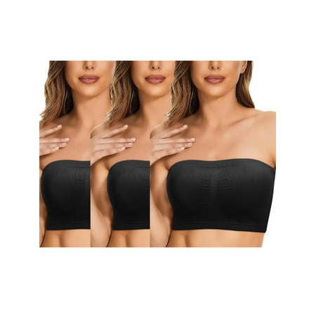 

SHCKE 3-pack Women s Seamless Bandeau Crop Tube Top Bra Strapless Padded Bralette Women s Soft Bandeau Bra Summer Tube Top Bra Bralettes with Removable Pads