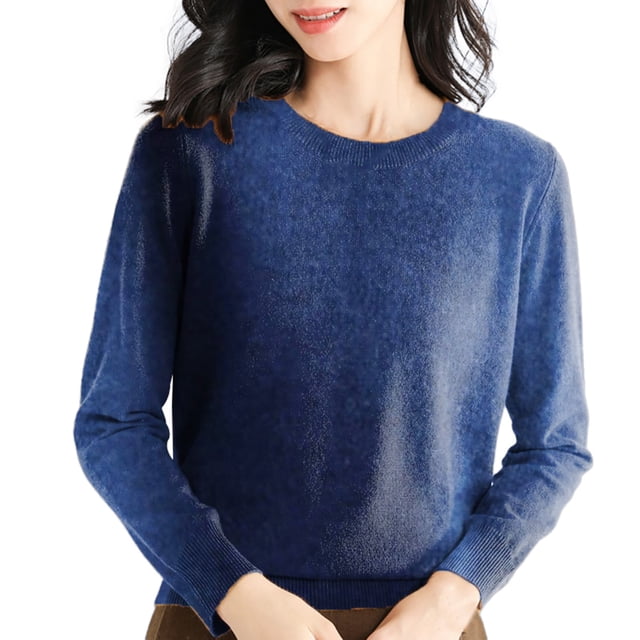Duoif Chandails pour Femmes, Chandails pour Femmes Col Rond Chandail à Manches Longues Doux Chandail pour Femmes Bleu Foncé TG