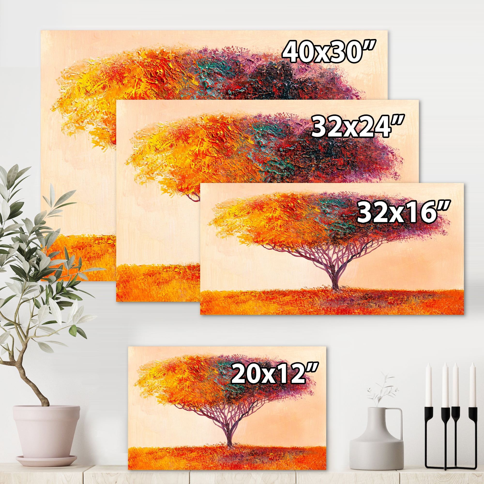 Impressionist Landscape Colorful Abstract Tree 12 in x 8 in Painting Canvas Art Print, by Designart
