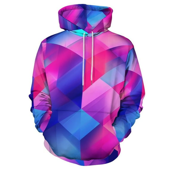 Gradient Geometric Abstract Regular Fit Hoodie, Sporty Pullover Hooded Sweatshirt for Men Women S