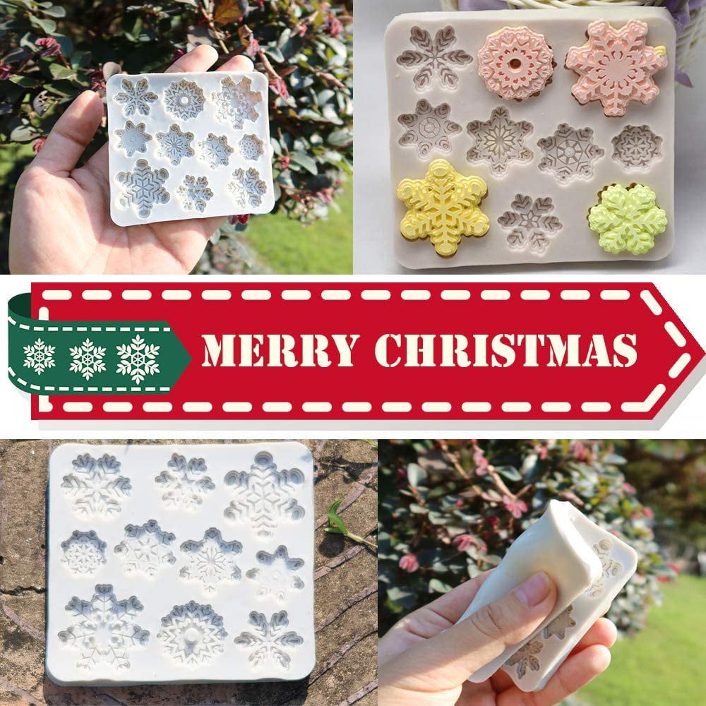 CNYMANY 30 Cavity 3D Christmas Snowflake Mould Sugarcraft Cake Decoration Cupcake Topper Crafting Projects Sugar Gum Paste Resin Polymer Clay Mold 3 Pcs Fondant Silicone Molds
