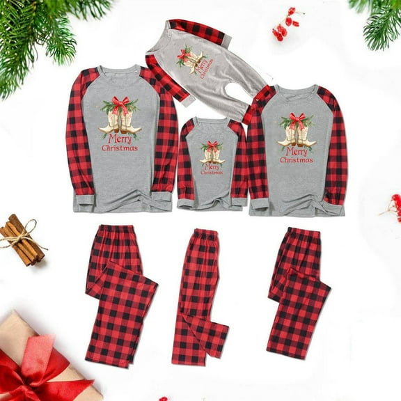Odeerbi Christmas Pajamas for Family Holiday Plaid Long Sleeve Family Christmas Pajamas Matching Sets Dad Plaid Printed Loungewear Top Pants Set Two-Piece Sleepwear Xmas PJs Set Red