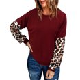 thumbnail image 1 of Sudadera de mujer de manga larga con estampado de leopardo y cuello redondo para el hogar al aire libre rojo M, 1 of 5