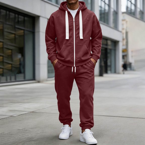 LEKWK Tracksuit Men 2 Piece Sweatsuits Zip Up Hoodie Sweatshirt and Jogger Sweatpants with Pockets Fall Winter Athletic Gym Running Activewear