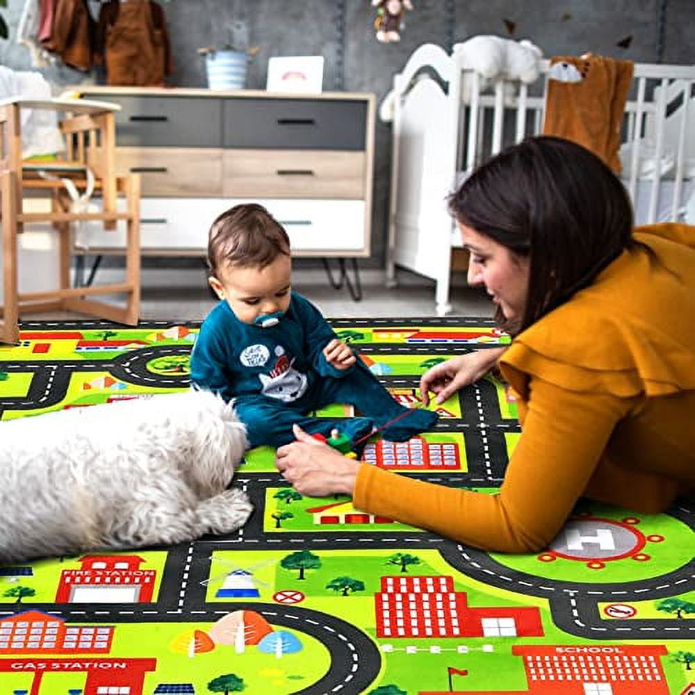 LingStar Kids Rug for Playroom Non Slip Kids Play Mat Car Rug Road and Traffic Carpet Super Soft Thick Road Traffic Play Mat for Nursery Bedroom Boys Room Classroom