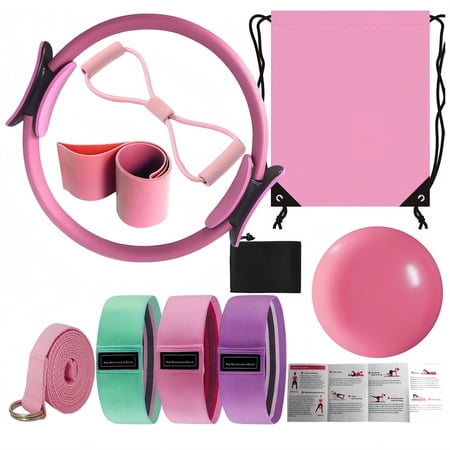 Pilates Essentials Kit for Women, 10 Pcs Pilates Equipment Set with Pilates Ring, Resistance Bands & Accessories for Starters Home Workouts