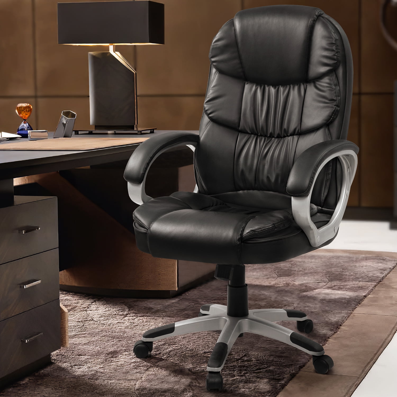 Lacoo Faux Leather High-Back Executive Office Chair with Lumbar Support,  Black