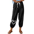 thumbnail image 1 of VEKDONE Womens Cotton Linen Pants Print Long Pants Black S, 1 of 6