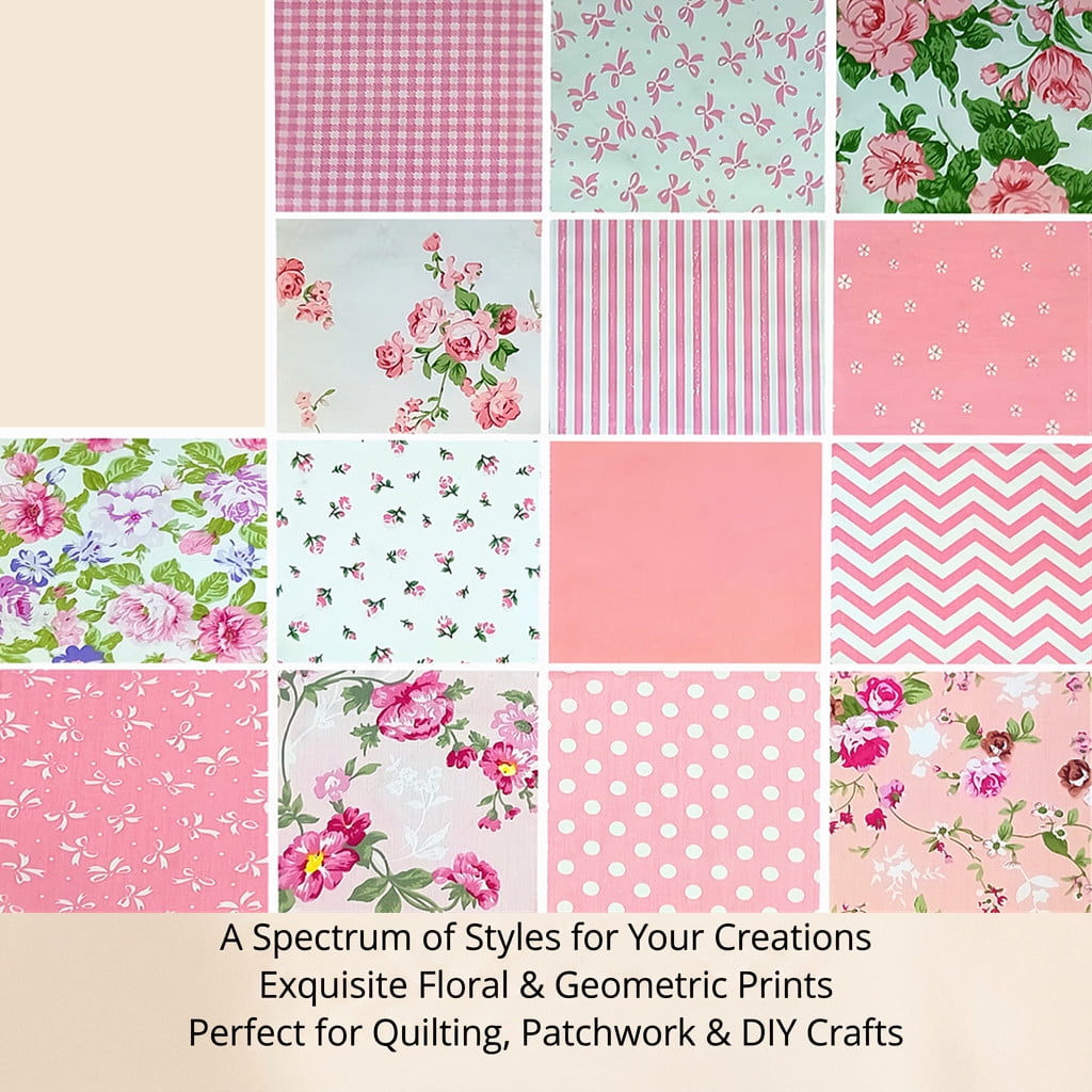 iMzoon 42Pcs Pink Precut Fabric 10" Squares with Wavy Edges | Cotton Fat Quarters for Quilting & Sewing, DIY Craft Supplies and Color Analysis Swatches - Pink
