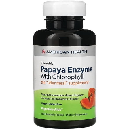 American Health Chewable Papaya Enzyme with Chlorophyll 250 Chwbls