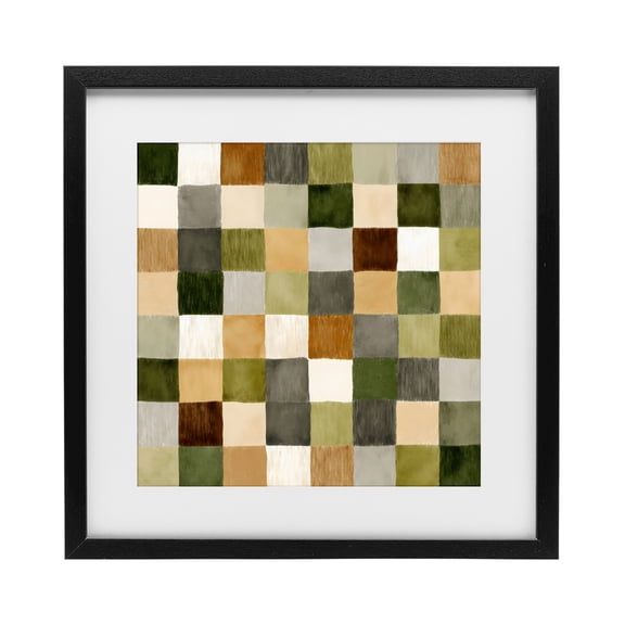 Stupell Industries Checkered Earth Tones Black Framed Print Under Glass, design by Petal Prints Design