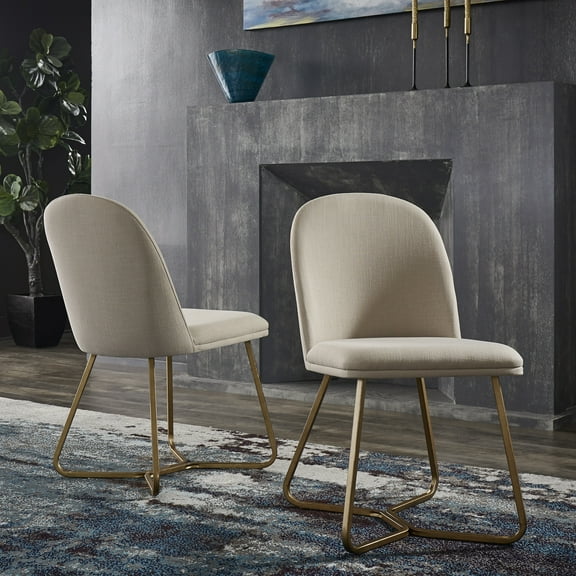Weston Home Marquis Fabric and Metal Dining Chair, Set of 2, Beige/Gold