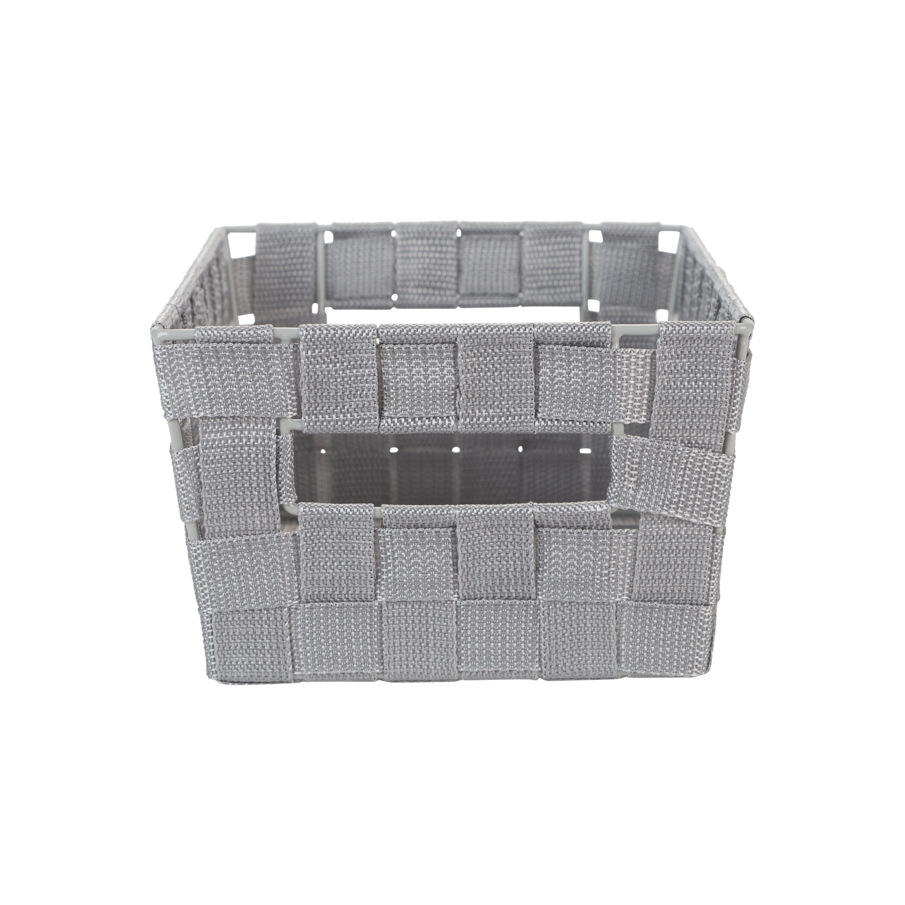 Simplify Medium Woven Strap Shelf Storage Basket Tote in Heather Grey