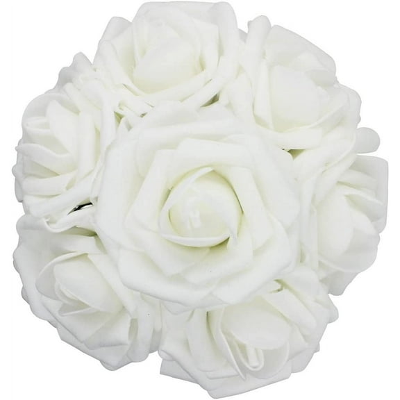 NAMZI 50pcs Artificial Flower，Real Touch Artificial Foam Roses Decoration DIY for Wedding Bridesmaid Bridal Bouquet Centerpieces Party (50, white)