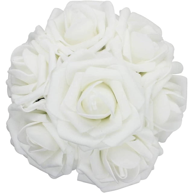Nvzi 50 piezas de flores artificiales, rosas de espuma artificiales de tacto real, decoración DIY para bodas, damas de honor, centros de mesa para ramos de novia, fiestas (50, blancas)