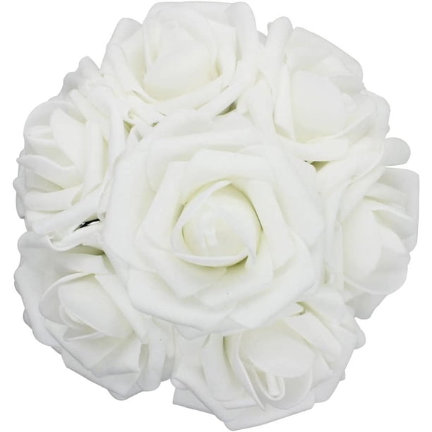 Nvzi 50 piezas de flores artificiales, rosas de espuma artificiales de tacto real, decoración DIY para bodas, damas de honor, centros de mesa para ramos de novia, fiestas (50, blancas)