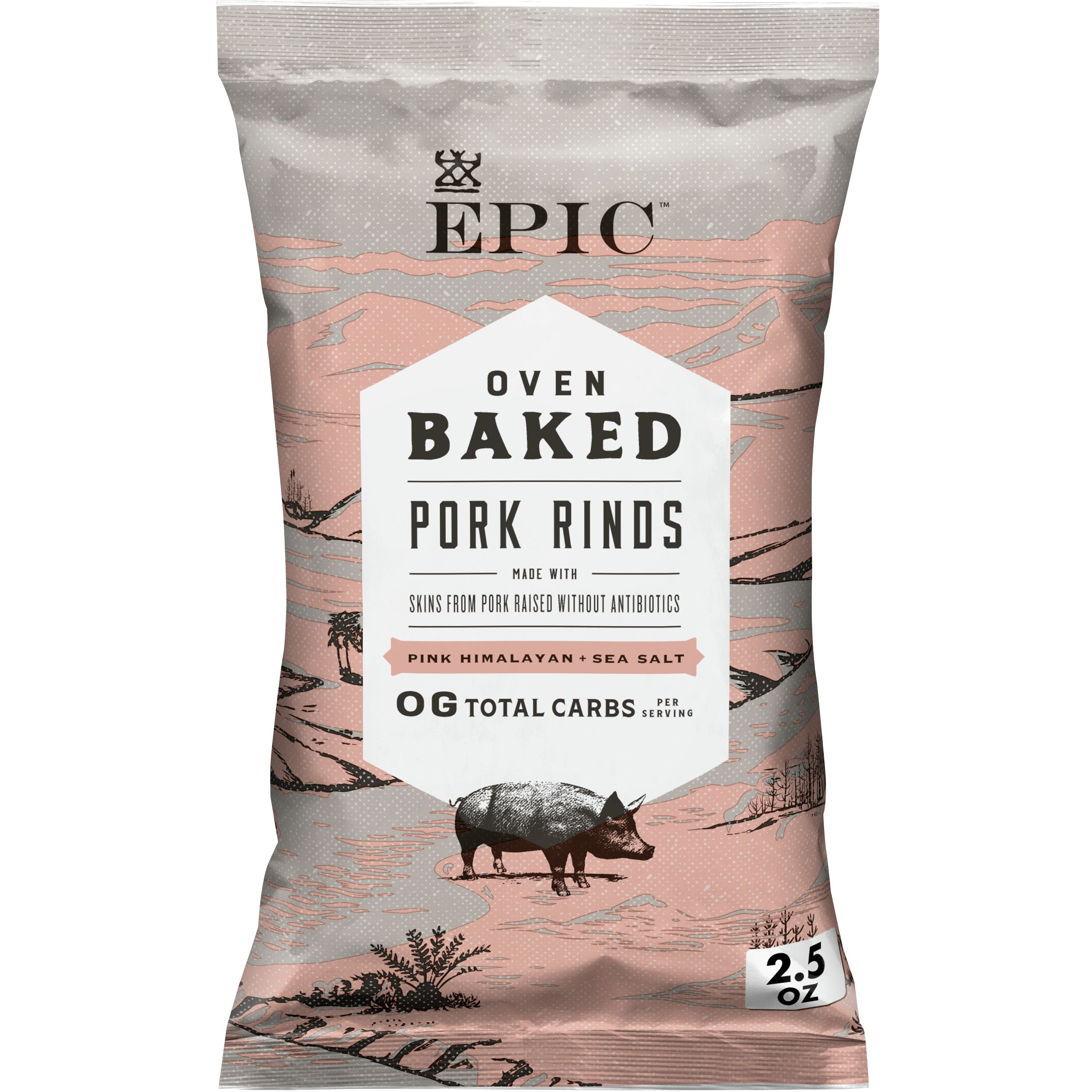 EPIC Pink Himalayan & Sea Salt Baked Pork Rinds, Keto Friendly, 2.5 oz