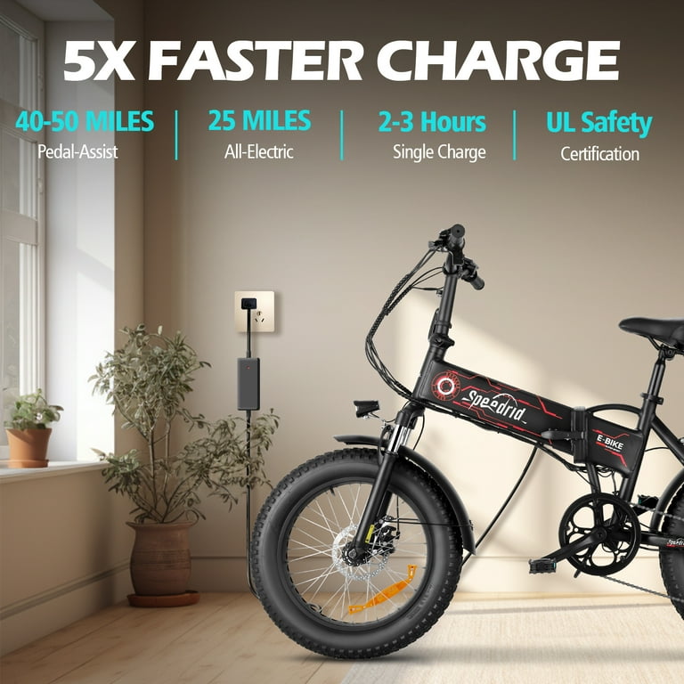Speedrid Folding Electric Bike 20 X 4.0 Fat Tire Electric Bike with 500W Motor 48V 10.4Ah Built in Battery LCD Display and Shimano 7 Speeds IP54